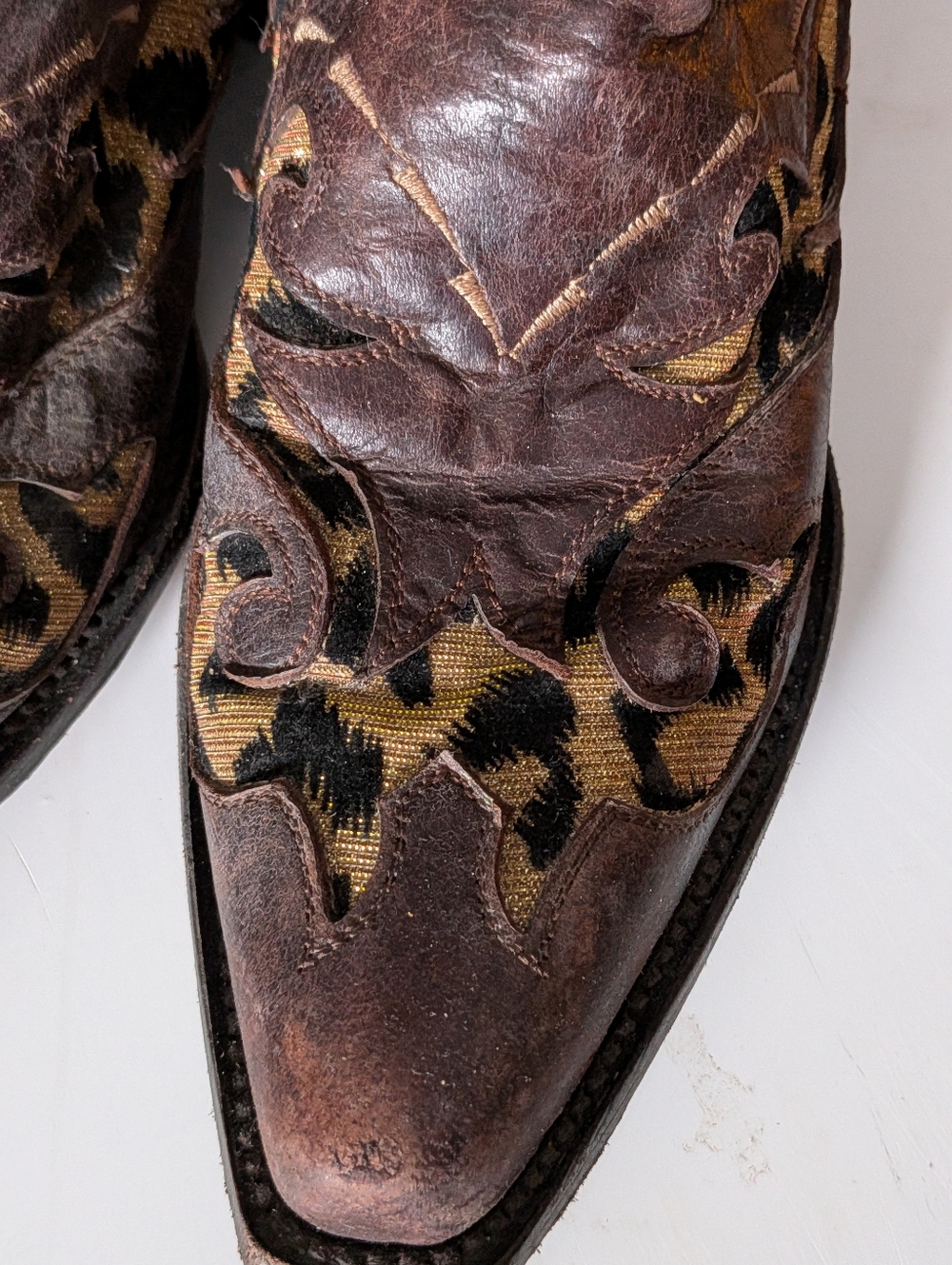 Shyanne Brown Leather Western Boots Leopard Inlay Made in Mexico Size 6 - Picture 3 of 8